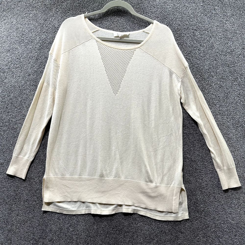 Two  By Vince Camuto‎ Pullover Sweater S Beige Long Sleeve Cotton Crochet Detail